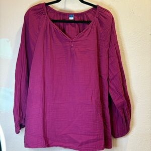 Old Navy Women's XL Long Puff Sleeve Fuchsia Pink Blouse with Cinched Wrist